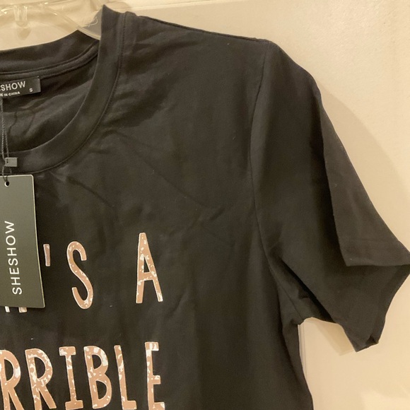 That’s a Horrible Idea. What Time? Tee Shirt, NWT, Black with Tan Text, Size S - Picture 5 of 8